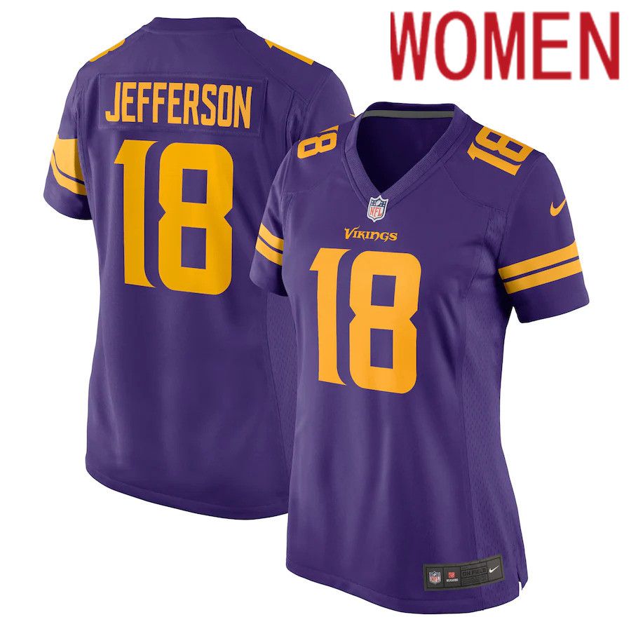 Women Minnesota Vikings #18 Justin Jefferson Nike Purple Alternate Game NFL Jersey->women nfl jersey->Women Jersey